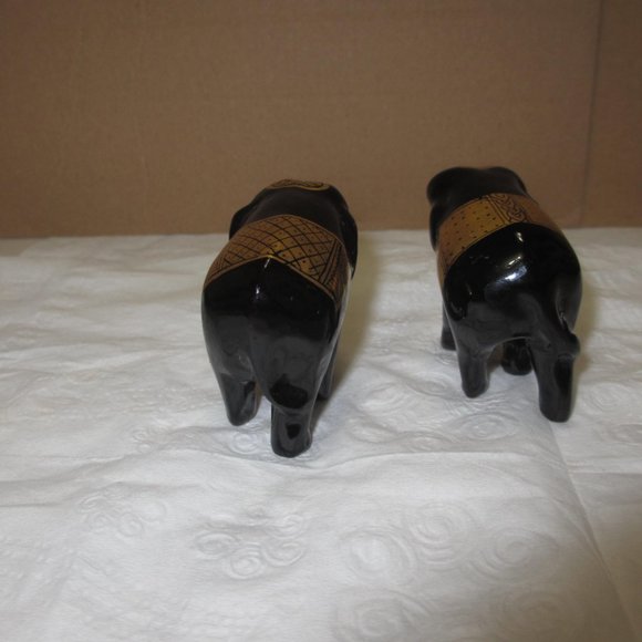 Elephants statuettes figurines Set 2 pc Lot Vintage Gilded Black and Gold - Picture 9 of 13